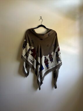 Special Effect 100% Rayon Square 48” Brown Tribal Scarf Shawl Wrap Made In Italy